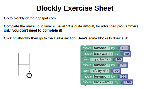 Blockly Exercise Sheet