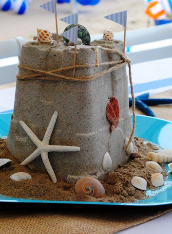 Sandcastle beach wedding centrepiece