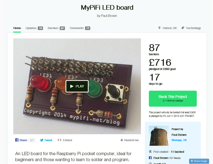 My PiFi LED board Kickstarter