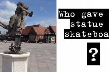Who gave the statue a skateboard?