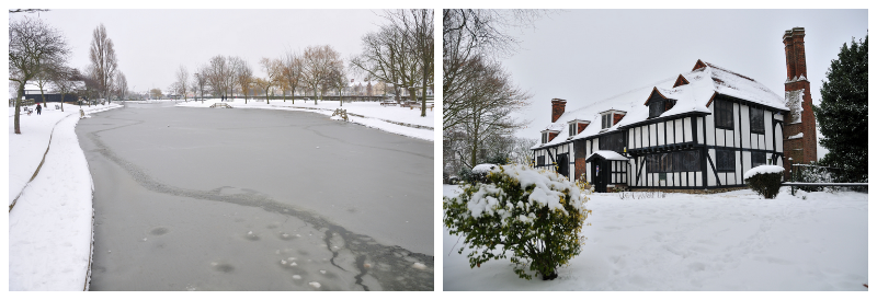Southchurch Hall and Southchurch Park in Snow