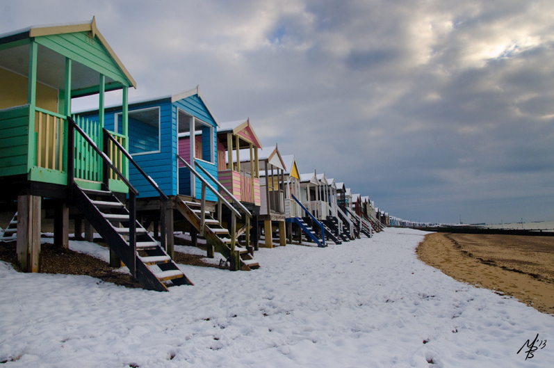 Southend Beach Huts Covered in Snow