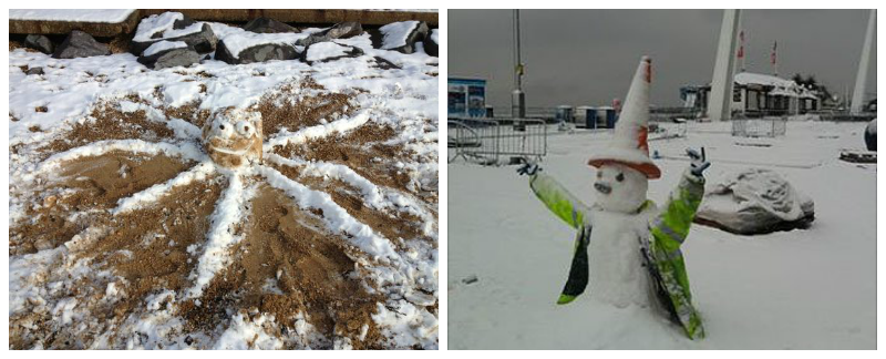 Southend Snow Man and Snow Octopus on Beach