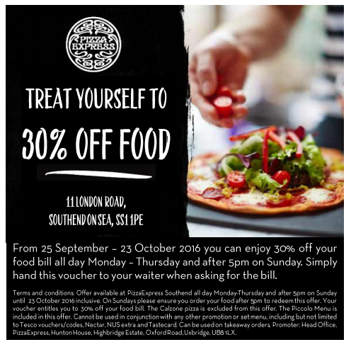 PizzaExpress Southend 30% off