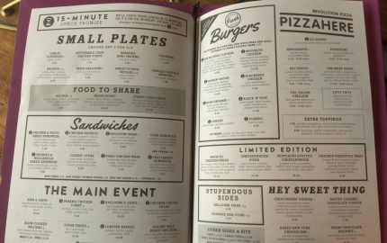 Revolution food menu